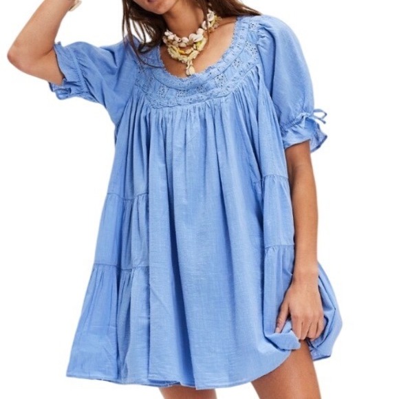 Free People Dresses & Skirts - Free People Sandy Shores Tiered Babydoll Mini Dress Cornflower Blue Size Medium